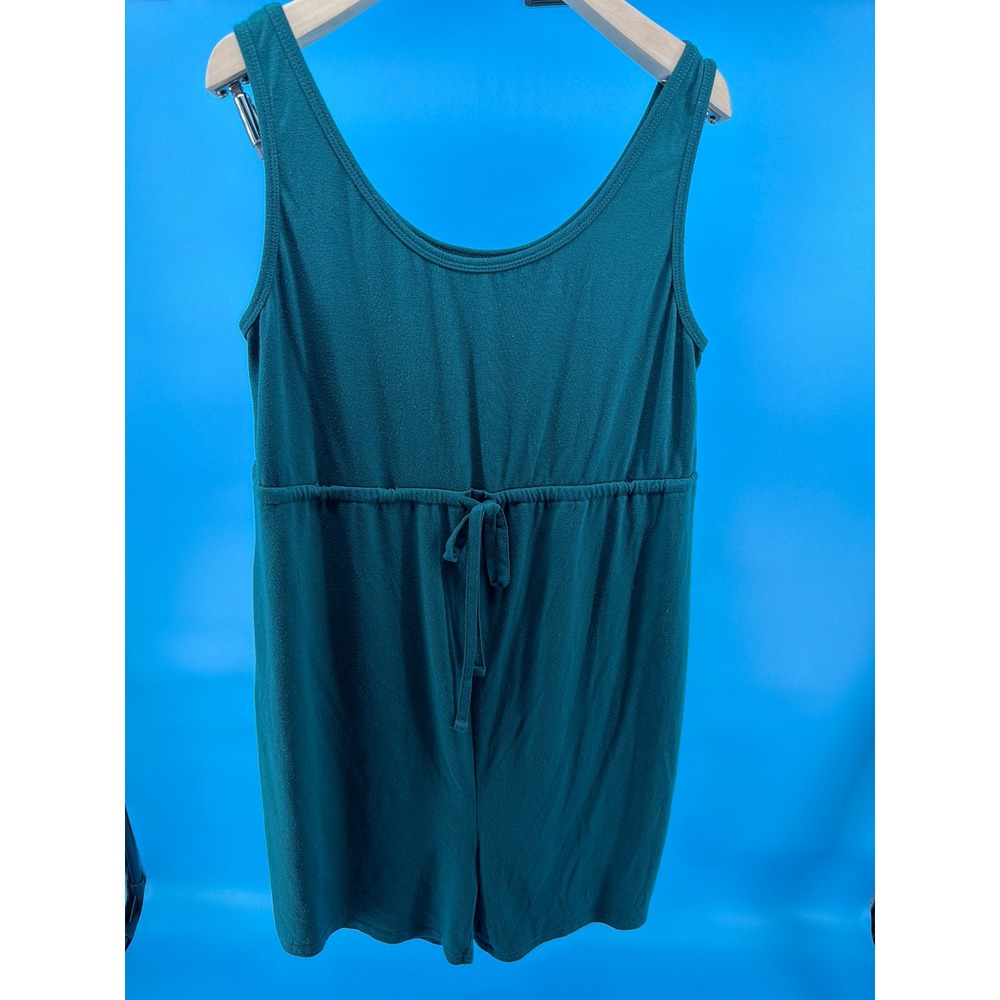 Unbranded Forest Green Sleeveless Knit Romper Drawstring Waist Casual Lounge S/M